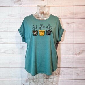 My Danielle Teal Green Floral Pot Print Tunic Top Plus Size XXL